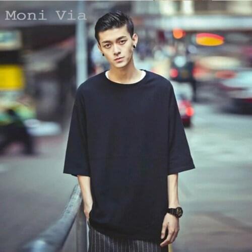 2021 Summer Mens T-Shirt Harajuku Drop Shoulder Half-Sleeve O-Neck Solid Color Shirt For Men Fashion Casual Loose Male Clothing