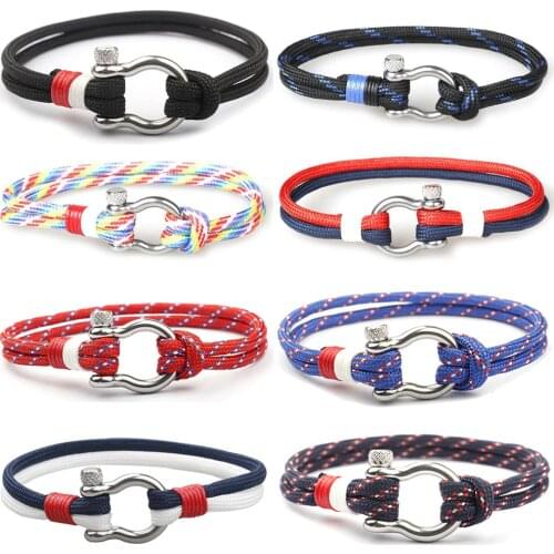 Eif Dock Trendy Outdoor Rope Chain Survival Bracelet Women Men Silver Color U Shape Stainless Steel Buckle Friendship Bracelets