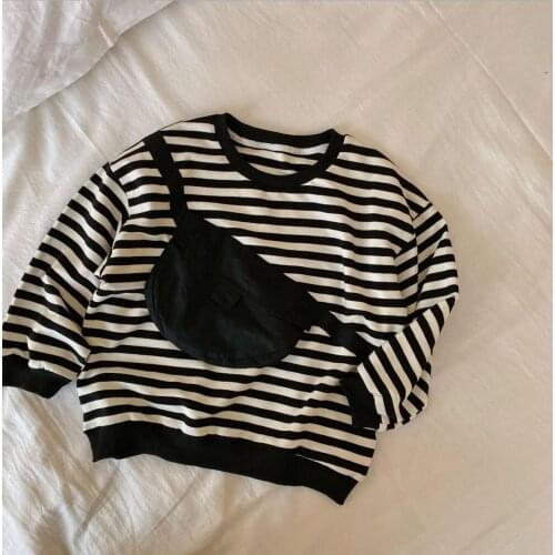 2021 new arrival girls boys striped sweatshirt autumn full sleeve casual cotton kids t-shirt