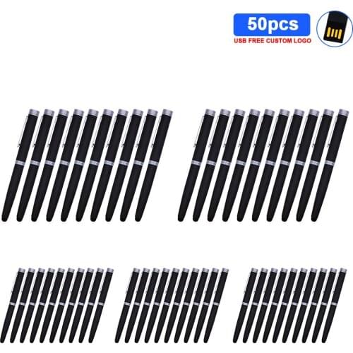 50pcs free logo ballpoint pen Flash Drive 32GB 16GB USB 2.0 stick USB flash drive 128GB 64GB Real Capacity Memory Stick U Disk