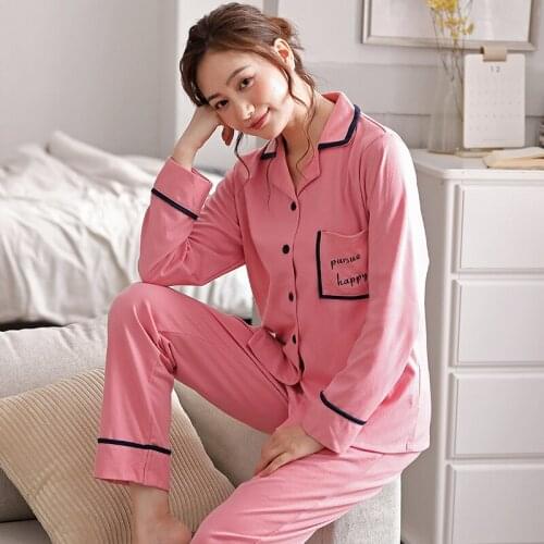 Women Sleepwear Soild Pyjamas Women Cotton Women Pajamas Long Sleeve Casual Pijama Female Suit Autumn Soft Home Wear 3XL