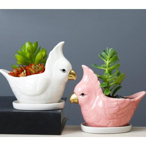 Planters Vases Desktop Parrot-shaped Cute Cacti Ceramics For Succulent Cactus Cartoon Animal Cow Shaped Mini Flowerpot
