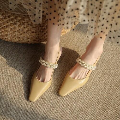 French Style Pearl Closed Toe Sandals 2021 New Buckle Stiletto Heel All-Matching High Heels