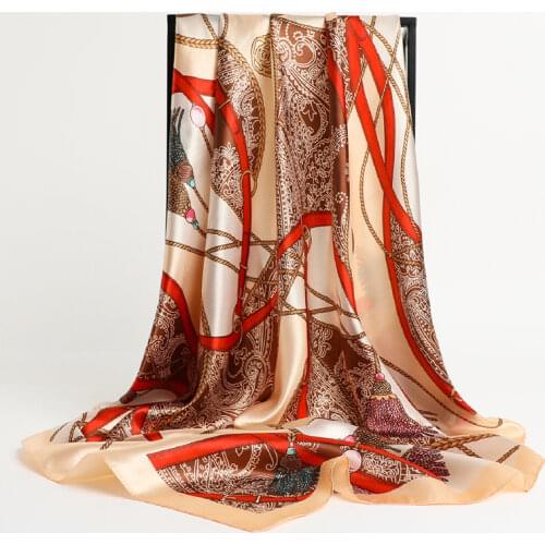 Print Silk Satin Women Sqaure Scarf Haiband Kerchief Female Foulard Malaysia Headscarves Shawl Hijab Bandana Muffle 2021 New