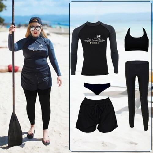 Plus Size Womens 5pcs set Long Sleeve Rashguards UV/Sun Protection Swim Surf Full Body Tight-fit Quick Dry Swimwear Tracksuit