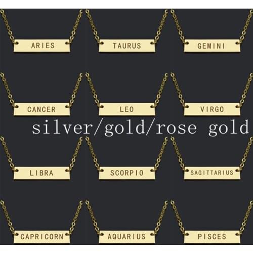 Simple Style Zodiac Letters Necklace Engraved Constellation Stainless Steel Vertical Bar Necklaces Wholesale Graduation Gift