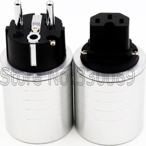 High quality aluminum Rhodium plated Schuko EUR power plug+IEC connector plug