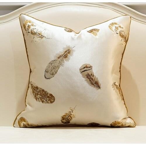 Upscale Luxurious Feather Cushion Blue Gold Solid Pillow Cover Decorative Home Decoration Sofa Pillowcase