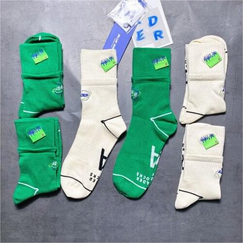 Green Ader Socks Letter Line Stripes Tips Mark Label Tag Counter Pag Suture Avant Garde Designer Crew Double Rib Top Cuff Collar