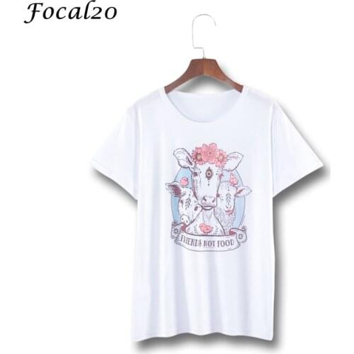 Focal20 Harajuku Animals Print Women T-shirt Summer Short Sleeve Letter Casual T Shirt Tee Top Streetwear