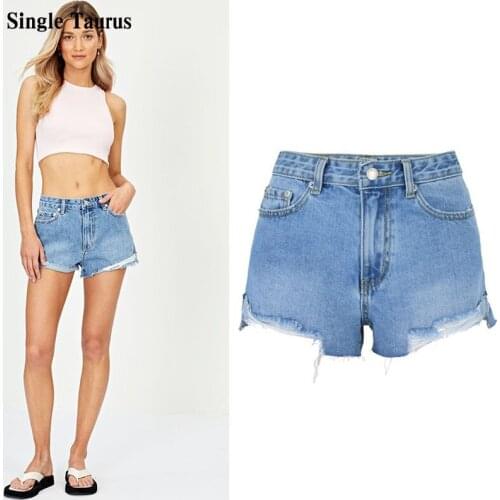 Female High Waist Jeans Booty Shorts Fashion Casual Split Fork Beach Vacation Denim Blue Ripped Shorts for Women Dropshipping