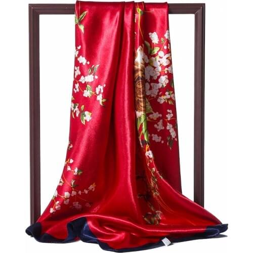 Women Silk Square Scarf Fashion Floral Print Lady Hair Neck Scarves Female Bandana Big Hijab Shawl and Wraps Headkerchief Summer