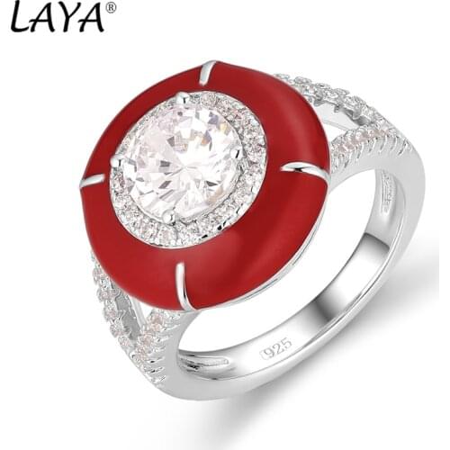 Laya Silver Ring For Women Pure 925 Sterling Silver Retro Style High Quality Zircon Red Enamel Fine Jewelry Handmade Enamel