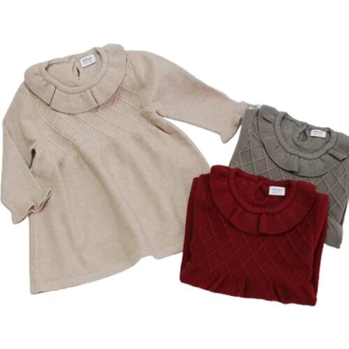 0-4Yrs Winter Baby Girl Knitted Dress Warm Autumn Toddler Girls Ruffled Sleeve Sweater Dress Clothing Outfits Wool Knitted Dress