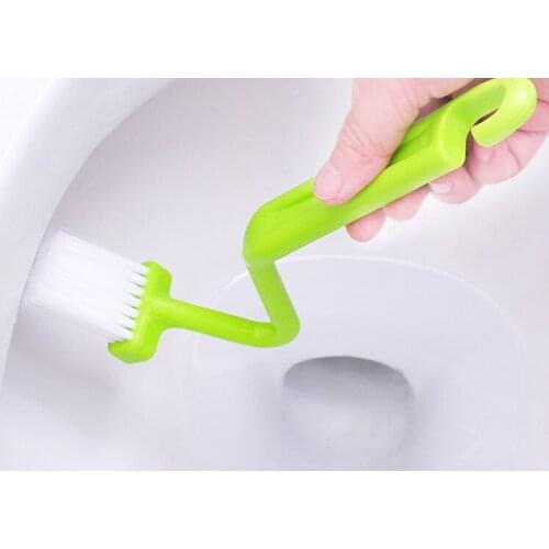 1PC New Portable Toilet Brush Scrubber V-type Cleaner Clean Brush Bent Bowl Handle Random Color OK 0158