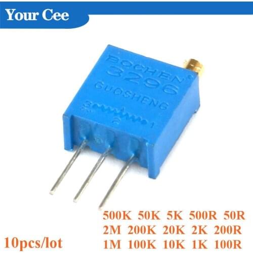 10Pcs 3296W 3296 50 100 200 500 1K 2K 5K 10K 20K 50K 100K 200K 500K 1M 2M ohm 101 Multiturn Trimpot Trimmer Potentiometer Kit