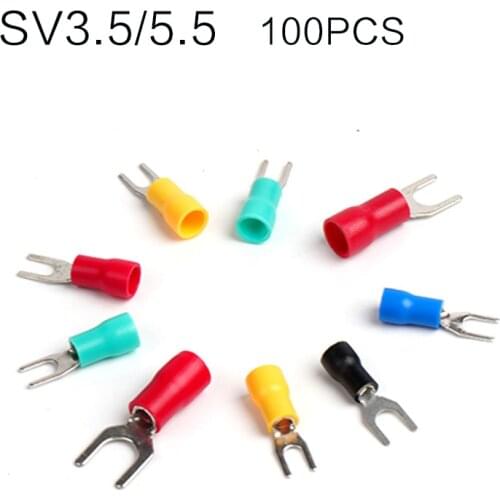 100PCS Cold-pressed Terminal Fork-shaped Pre-insulated End SV3.5/5.5 Fork-shaped U-shaped Terminal Good Conductivity