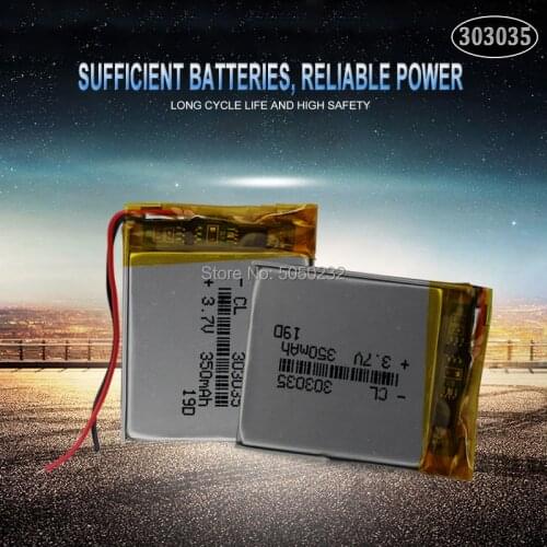 2pc 3.7V 350mAh 303035 Lithium Polymer Li-Po Battery For GPS MP4 Camera Power Bank Tablet Electric Toys PAD DVD Lipo cells
