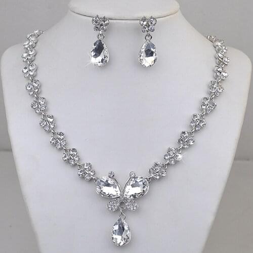 2021 Necklace Earrings Set Wedding Accessories Bowknot Rhinestone Crystal Wedding Jewelry Gifts