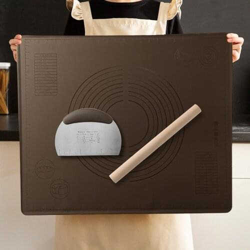 3Pc/set Silicone Baking Mat Non Stick Kneading Dough Pad Wooden Rolling Pin Stainless Steel Dough Cutter Scraper Kitchen Gadgets