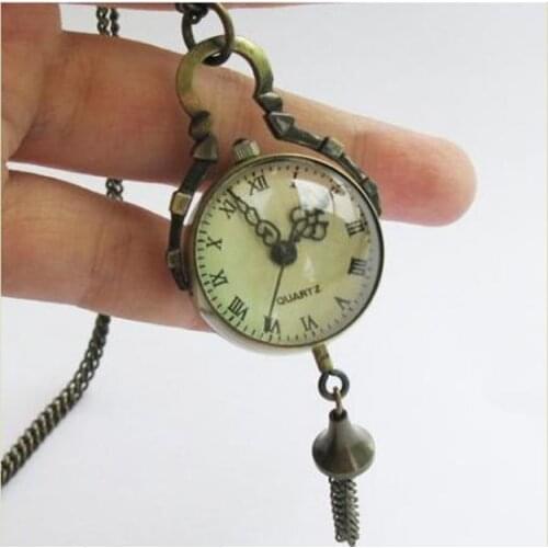 3086) 12pcs/lot Vintage Steampunk Style round Ball Pocket Watch Necklace chain pendant.christmas tree Deco gift