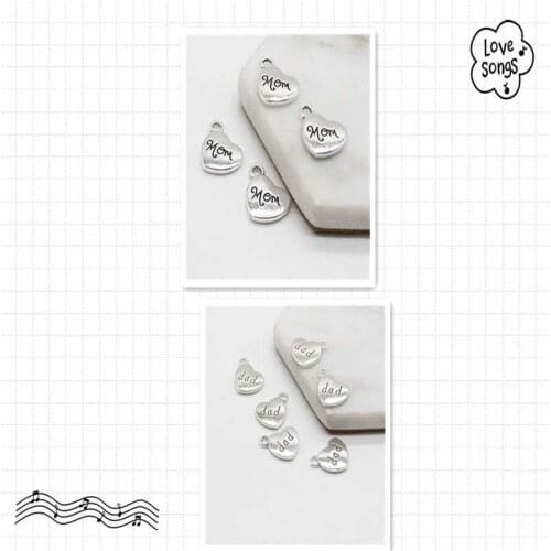 8 piezas de plata antigua mamá papá corazón encanto colgante miembro familiar colgante pulsera collar vacaciones DIY fabricación