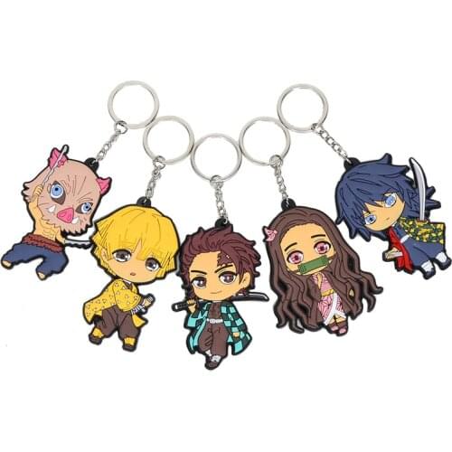 5pcs/set Anime Demon Slayer: Kimetsu no Yaiba PVC Figure Keychain Pendant Toys Tanjirou Nezuko Figures Two-sided Keychain Set