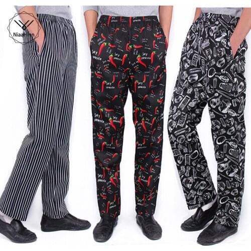 Chef Pants Trousers White Black Chef Clothing Elastic Waist Chef Work Pants for Men and Women