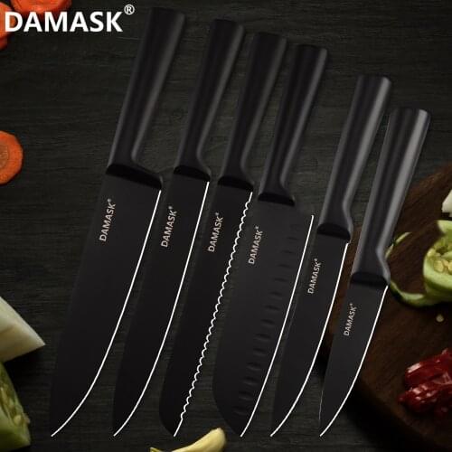 DAMASK Japan Kitchen Knives 3Cr13 Stainless Steel Kitchen Knife Set Black Coating Knife Sharp&Durable Best Chef Cooking Tools