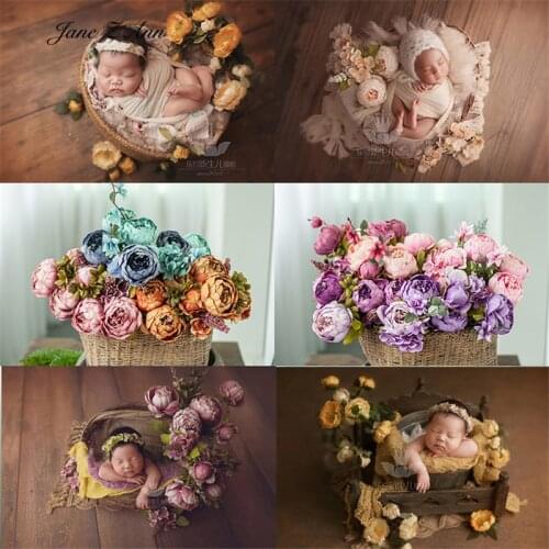 Newborn 100 days Portrait Photography Simulation European Oil Painting Peony Simulation Flower Decoration Matching Props Flowers