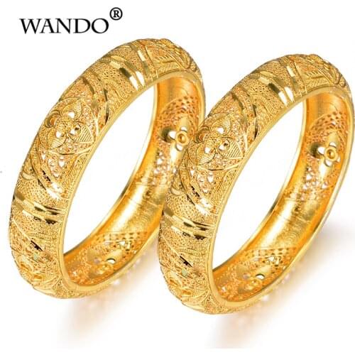 WANDO India Brass Openable Screw Bracelet Bangle Flowers Arab Ethiopian Africa Dubai Gold Color Bangle Jewelry Gift b152