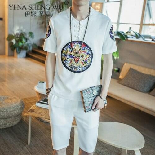 Cardigan Men Japanese Kimono Short-Sleeved Shirt Set Men Yukata Mens Chinese Style Embroidered Casual Suit Summer Streetwear