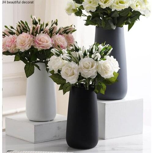 Simple Ceramic Vase Nordic Home Decoration Creative Living Room Office Gray and Black Flower Arrangement Simulation Flower