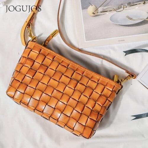 Europe And The United States Style Leather Large Capacity Woven Leather Women Handbag Retro Solid Color Leisure Shoulder Bags