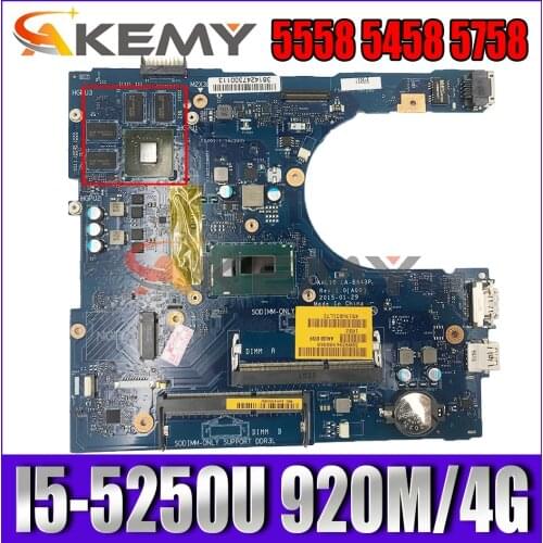 Akemy I5-5250U 920M 4G For DELL inspiron 5558 5458 5758 Motherboard AAL10 LA-B843P CN-07WTY1 7WTY1 Mainboard 100%Tested