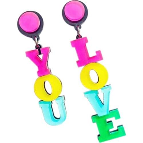 Trendy Acrylic Letter "LOVE YOU" Drop Earrings For Women Cute Colorful Letter Love Party Earrings Fashion Valentines Gift E18059