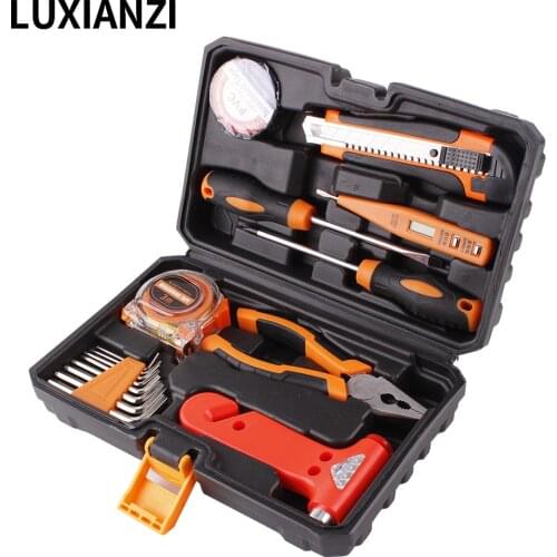 LUXIANZI 16PC Car Repair Hand Tools Kit with Plastic Storage Case Toolbox Screwdriver Pliers Test pen Household Repair Tool Case