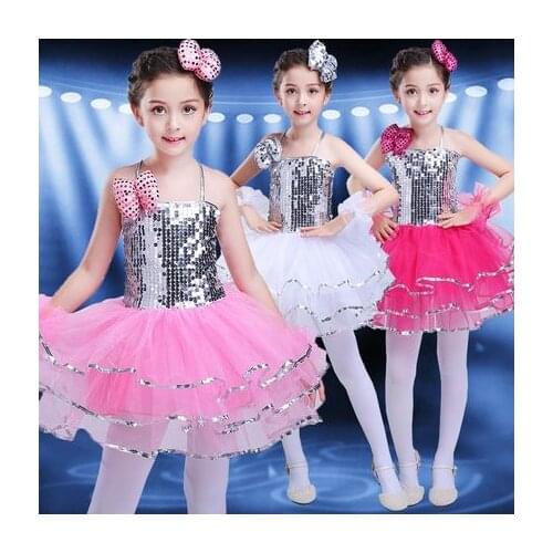 New childrens sequins fluffy skirt performance clothing girls childrens modern princess dress jazz dance costumes