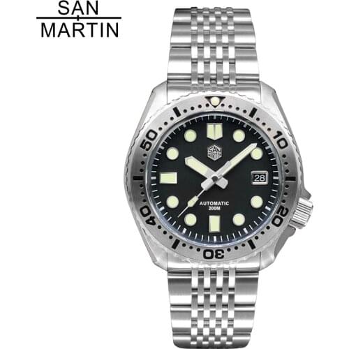 San Martin SN046G New Automatic Mechanical Watches Sapphire Glass 200M Waterproof Stainless Steel Dive Wristwatch for Men Gifts