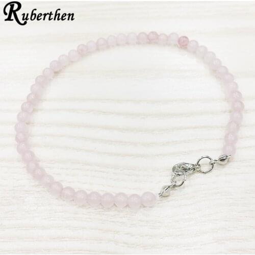 Ruberthen Rose Quart z Anklet 4 mm Trendy Stone Bracelet Mini Gem Stone Energy Jewelry
