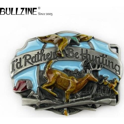 Bullzine wholesale Hunting belt buckle with pewter finish FP-02187 LUXURIOUS cowboy jeans gift belt buckle