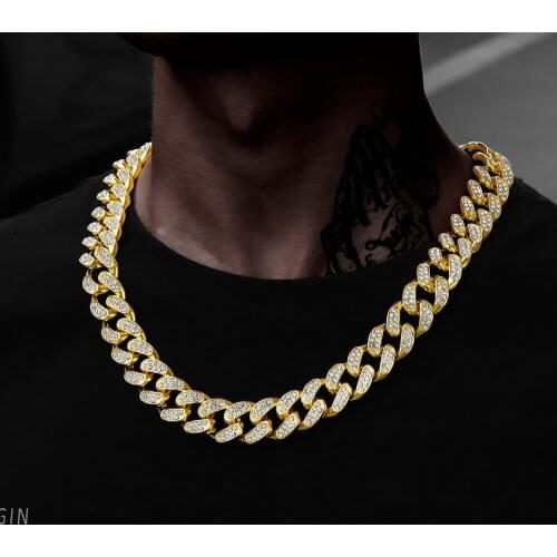 18mm Iced Out Cuban Necklace Chain Hip hop Jewelry Choker colour Rhinestone CZ Clasp for Mens Rapper Necklaces Link