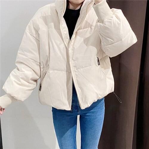 Winter Women Coat Solid Stand Collar Warm Down Jacket Preppy Style Thick Zipper Pockets Oversize Ladies Chic Parkas Coats Female