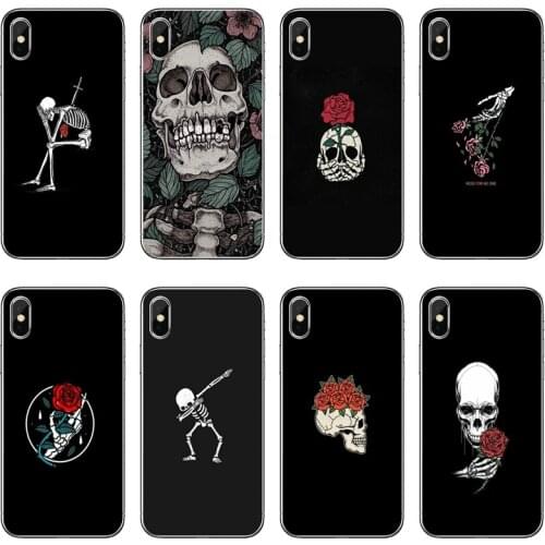 Black Skull rose flowers Transparent Phone Case For iPhone 12 11 Pro Max Mini XS Max XR X 8 7 Plus 6 6S Plus 5 5S SE 2020