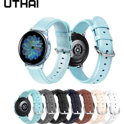 UTHAI Z47 Leather strap For Galaxy Watch Active2 watch strap 20mm 22mm smart watch watchbands Pin buckle Watch replace Wristband