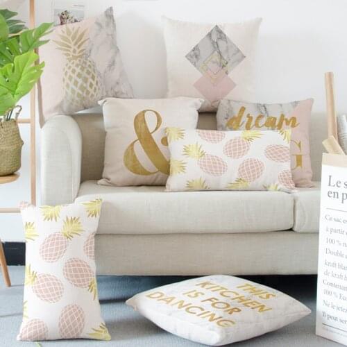 Nordic Home Decorative Christmas Pillows Gold Pink Marble Geometric Pillow Cover Yellow Pineapple Linen Cushion Cover