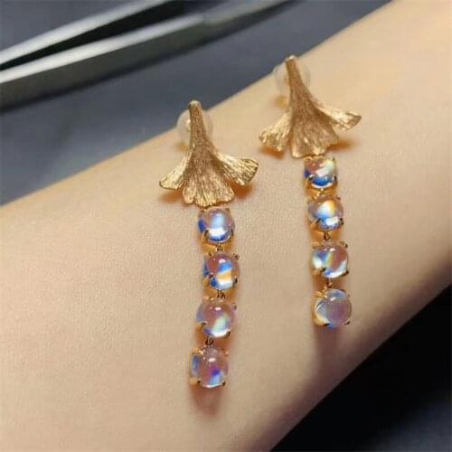 925 Sterling Silver Round Moon Stone Stud Earrings for Women Magic Crown Ear Stud Jewelry