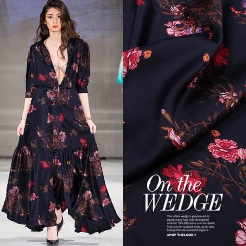 Silk stretch satin digital printing fabric mulberry silk satin dress silk fabric fashion custom materials