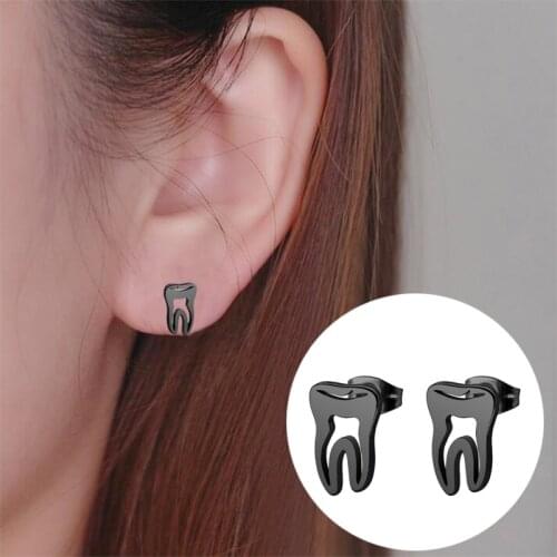 Stainless Steel Cute hollow tooth-shaped earrings simple personality wild earrings Dentist earrings small jewelry
