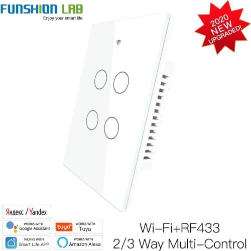 4 Gang Smart Glass Panel Switch Smart Life/Tuya App Multi-Control Association, Voice Control with Alexa,Google Home US AU